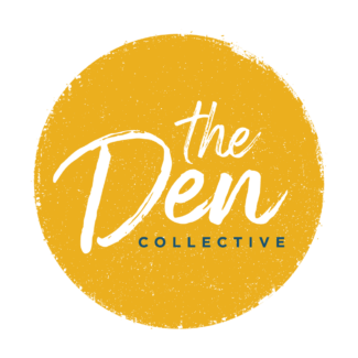 Logo for The Den Collective, a yellow circle with the organization name inside.