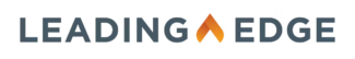 Leading Edge logo. Between the two words, there is an image resembling an orange flame.