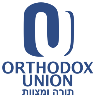 Orthodox Union Logo. The image is a blue and white stylized letter O and letter U.